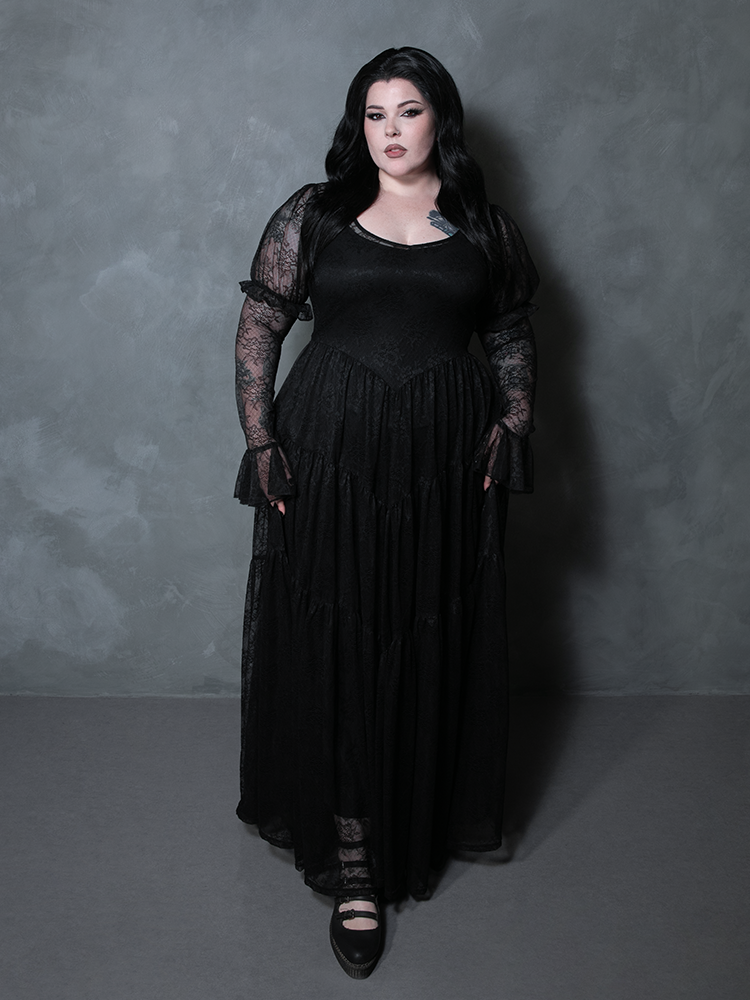 Juliet Sheer Lace Maxi Dress in Black