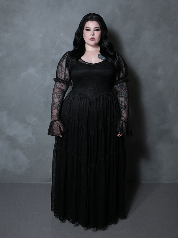 Juliet Sheer Lace Maxi Dress in Black