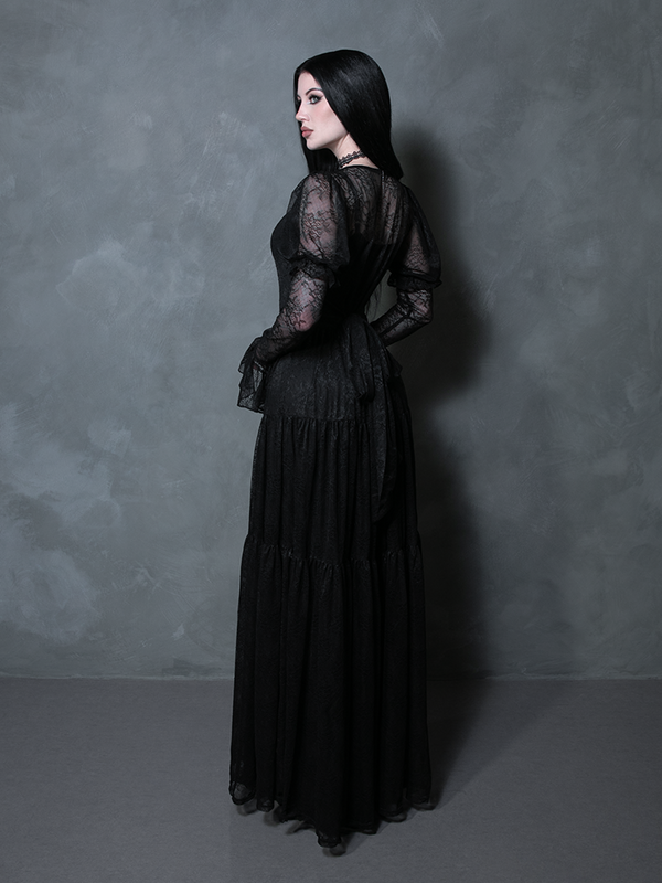 Juliet Sheer Lace Maxi Dress in Black