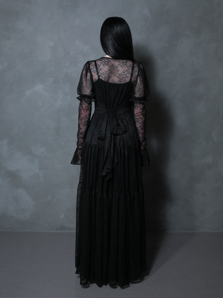 Juliet Sheer Lace Maxi Dress in Black