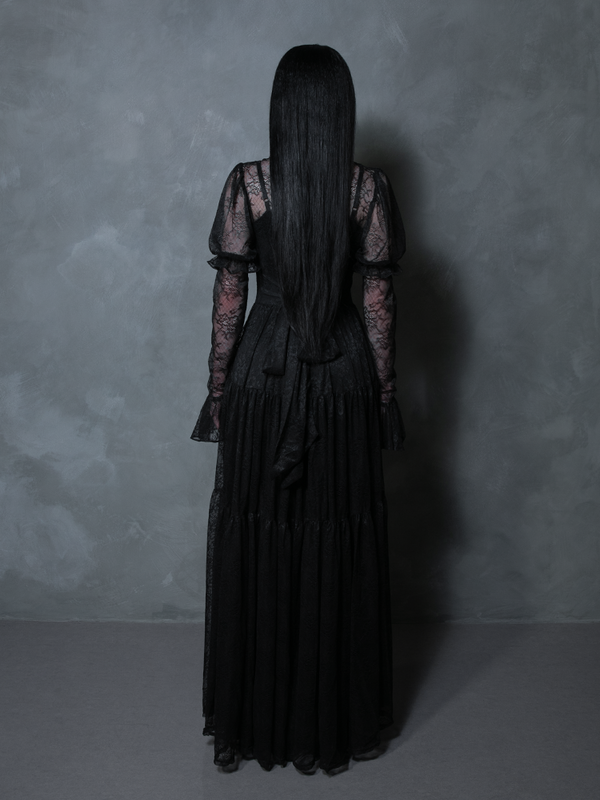 Juliet Sheer Lace Maxi Dress in Black