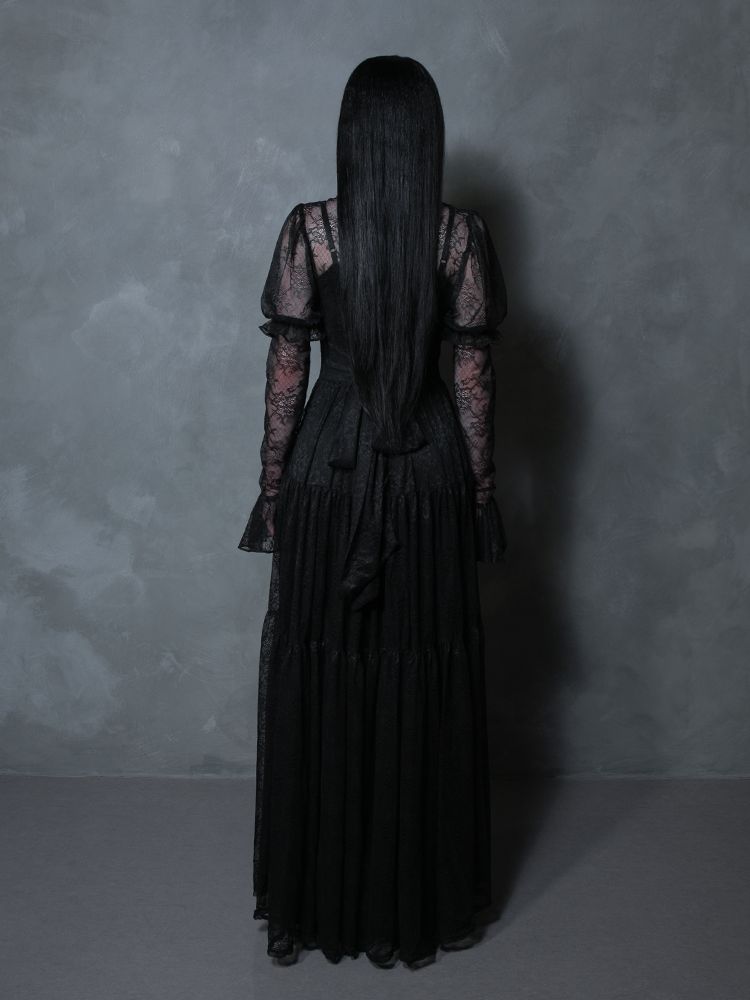 Juliet Sheer Lace Maxi Dress in Black