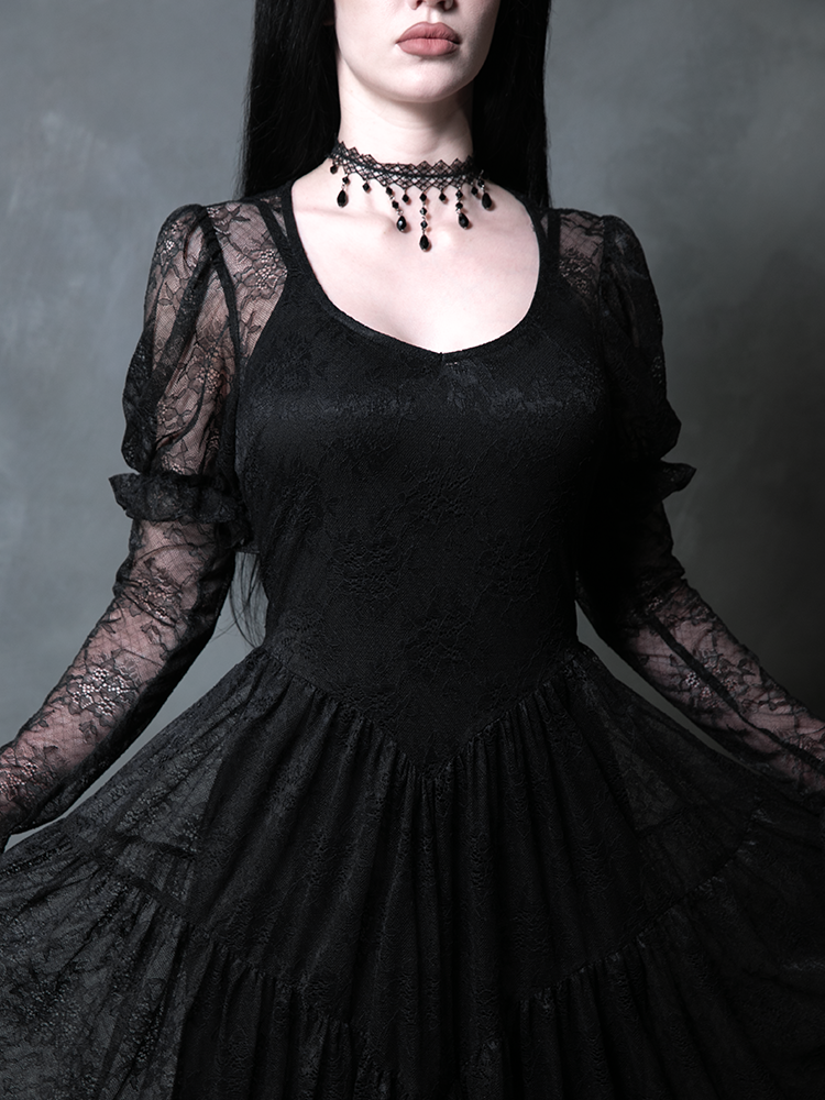 Juliet Sheer Lace Maxi Dress in Black