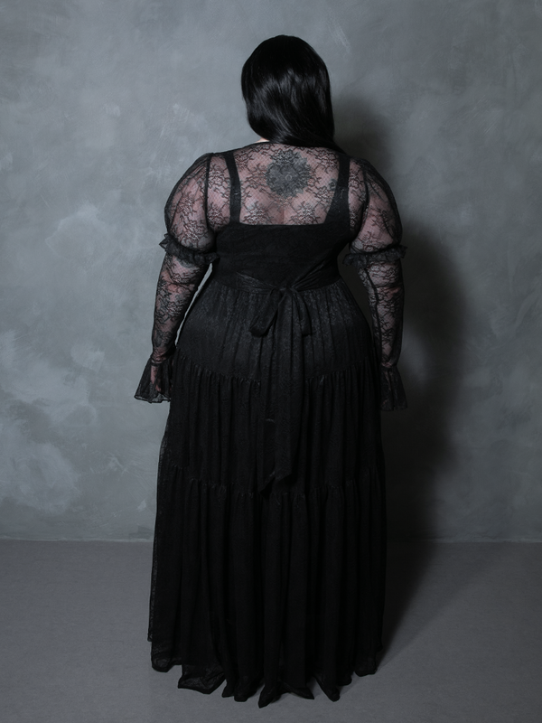 Juliet Sheer Lace Maxi Dress in Black