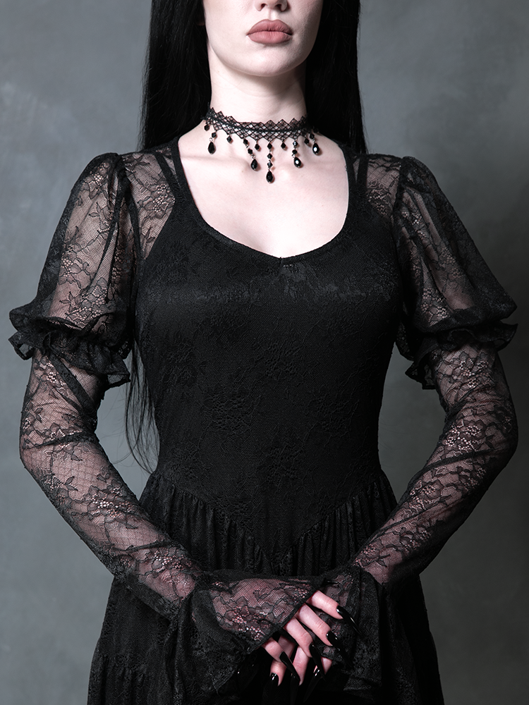 Juliet Sheer Lace Maxi Dress in Black