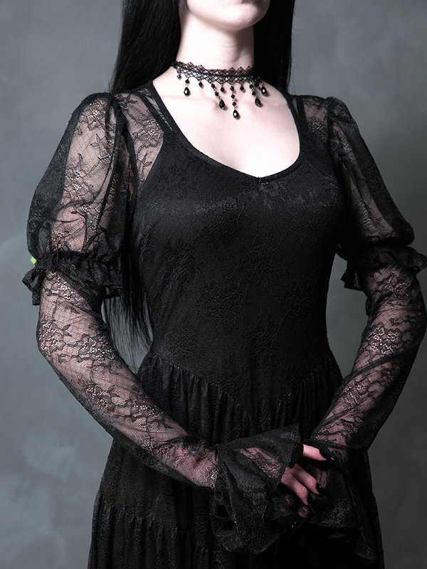 Juliet Sheer Lace Maxi Dress in Black