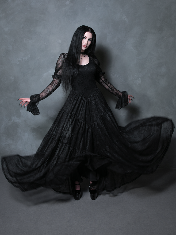 Juliet Sheer Lace Maxi Dress in Black