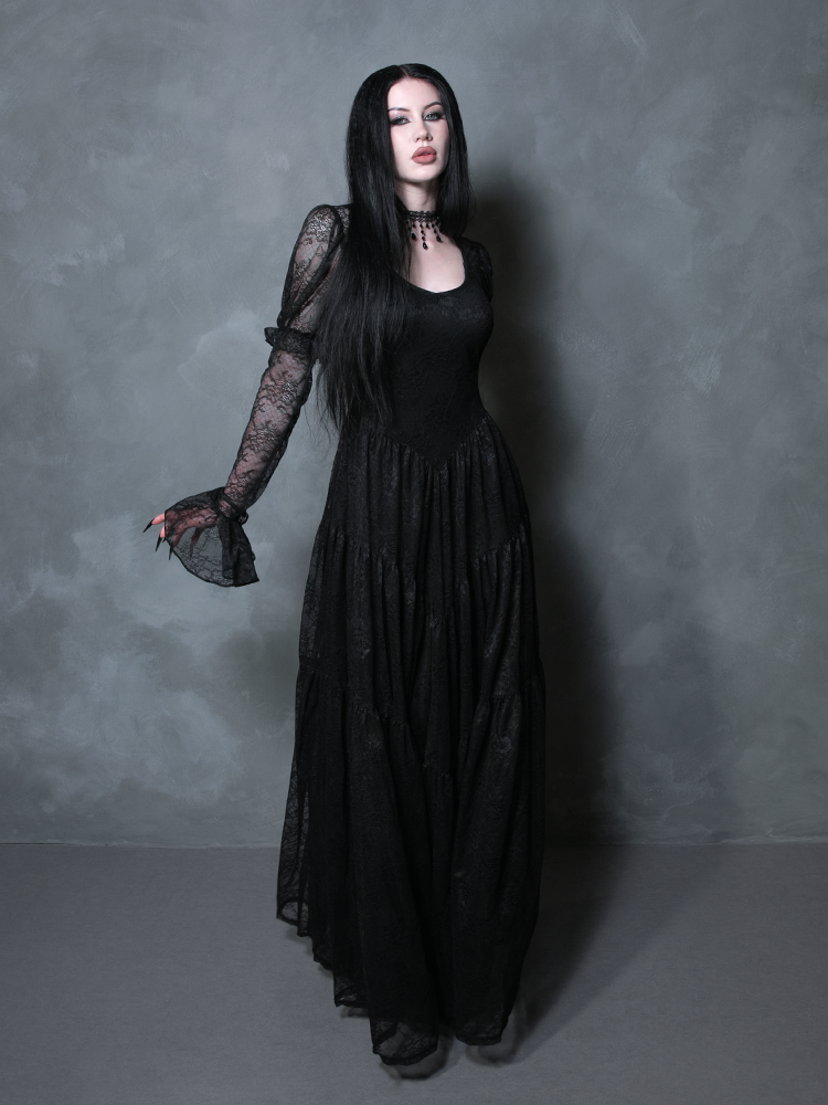Juliet Sheer Lace Maxi Dress in Black