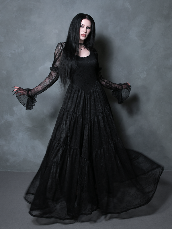 Juliet Sheer Lace Maxi Dress in Black