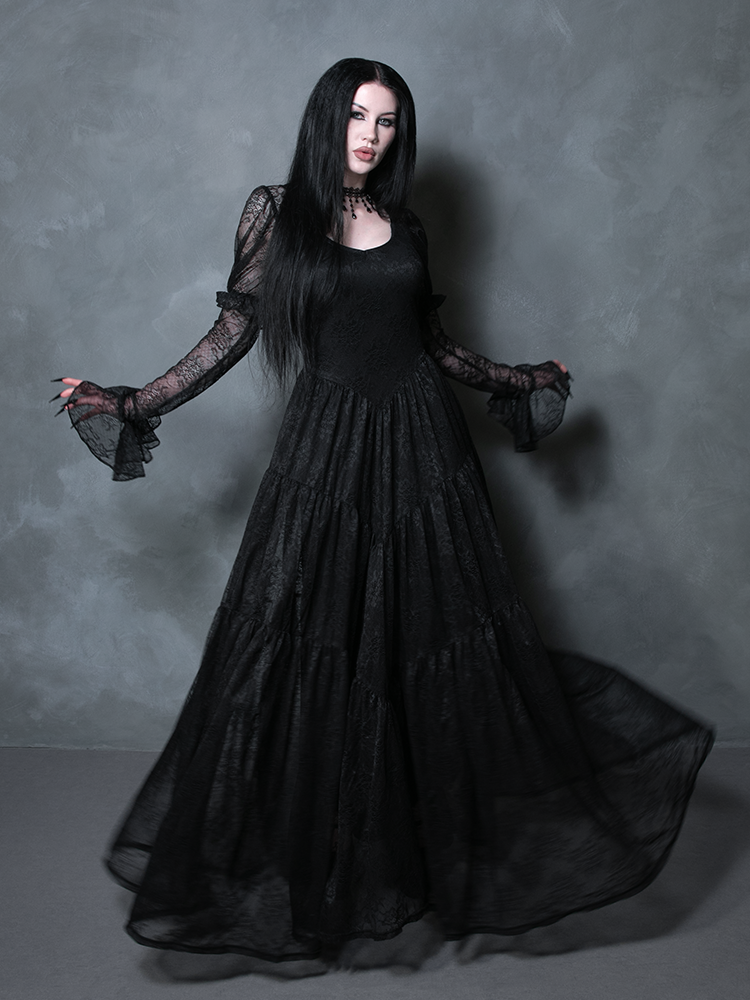 Juliet Sheer Lace Maxi Dress in Black