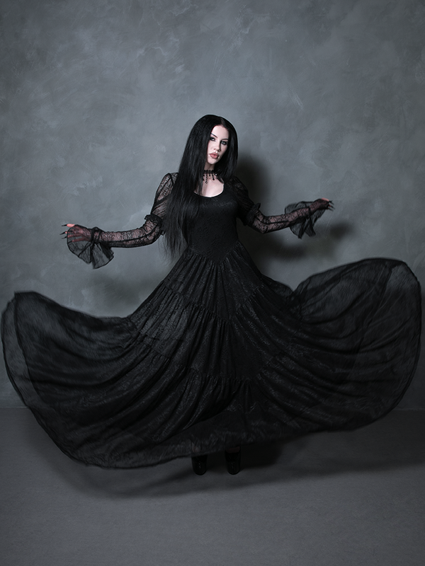 Juliet Sheer Lace Maxi Dress in Black