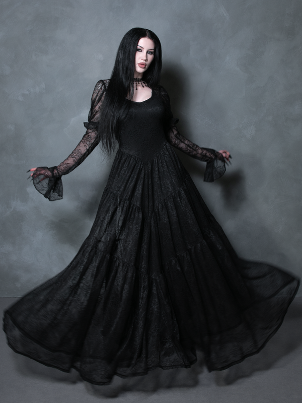 Juliet Sheer Lace Maxi Dress in Black