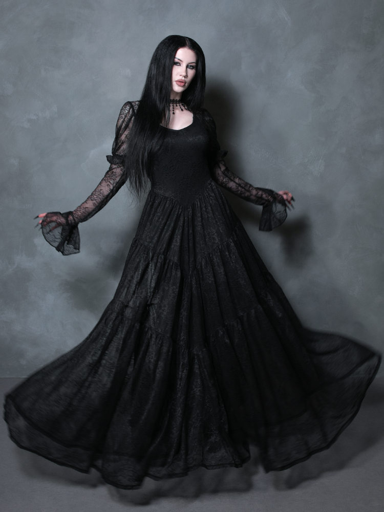 Juliet Sheer Lace Maxi Dress in Black