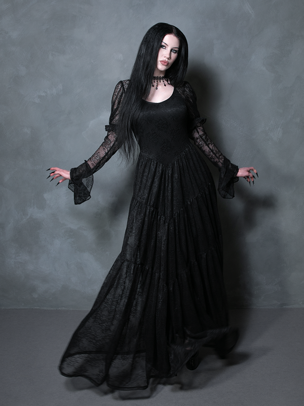 Juliet Sheer Lace Maxi Dress in Black