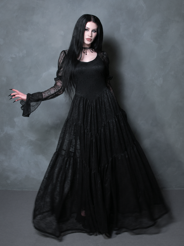 Juliet Sheer Lace Maxi Dress in Black