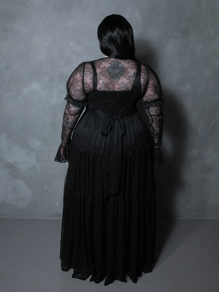 Juliet Sheer Lace Maxi Dress in Black