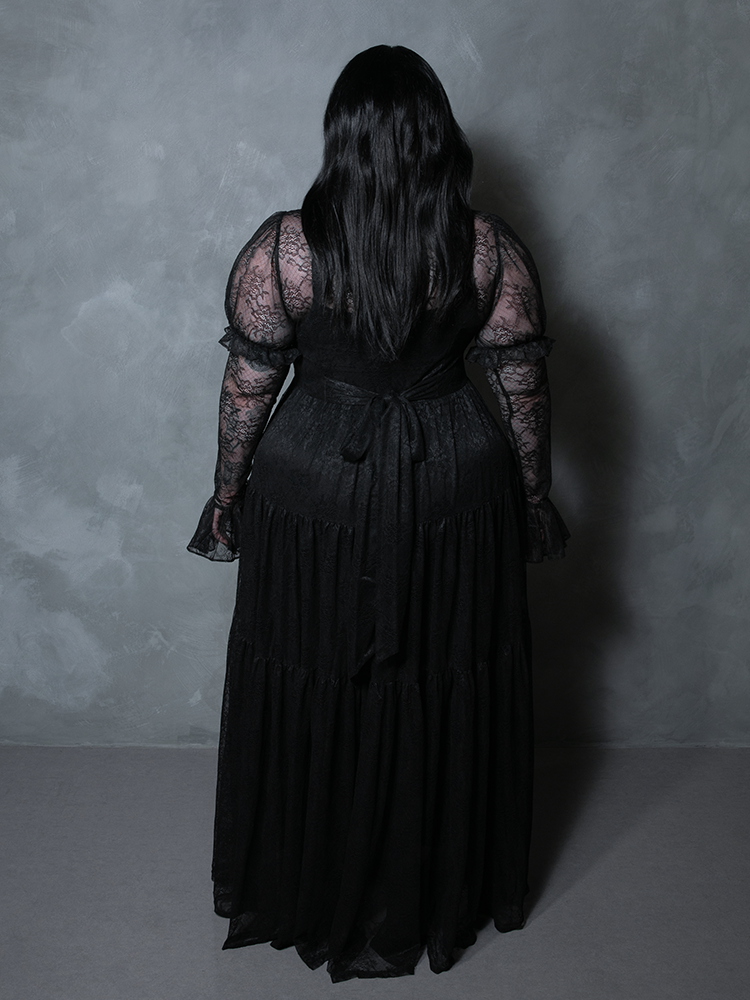 Juliet Sheer Lace Maxi Dress in Black