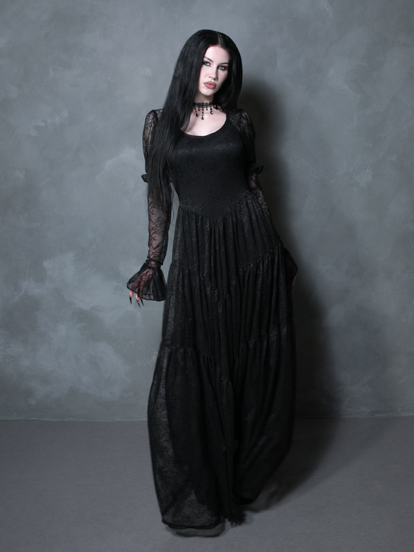 Juliet Sheer Lace Maxi Dress in Black