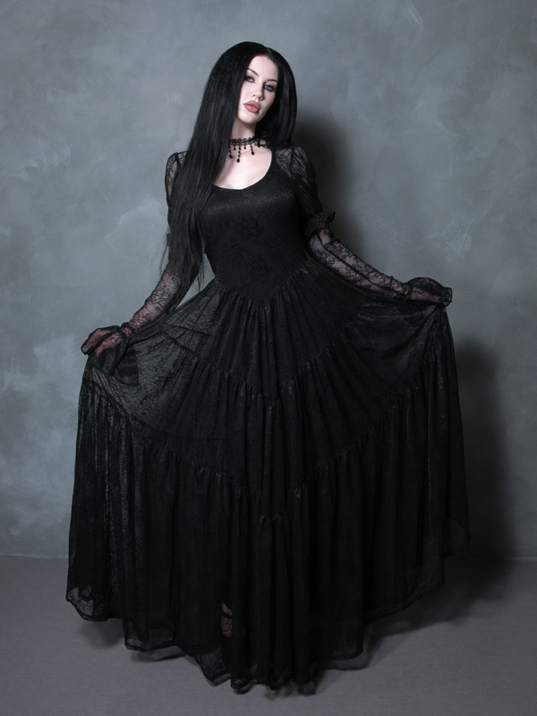 Juliet Sheer Lace Maxi Dress in Black