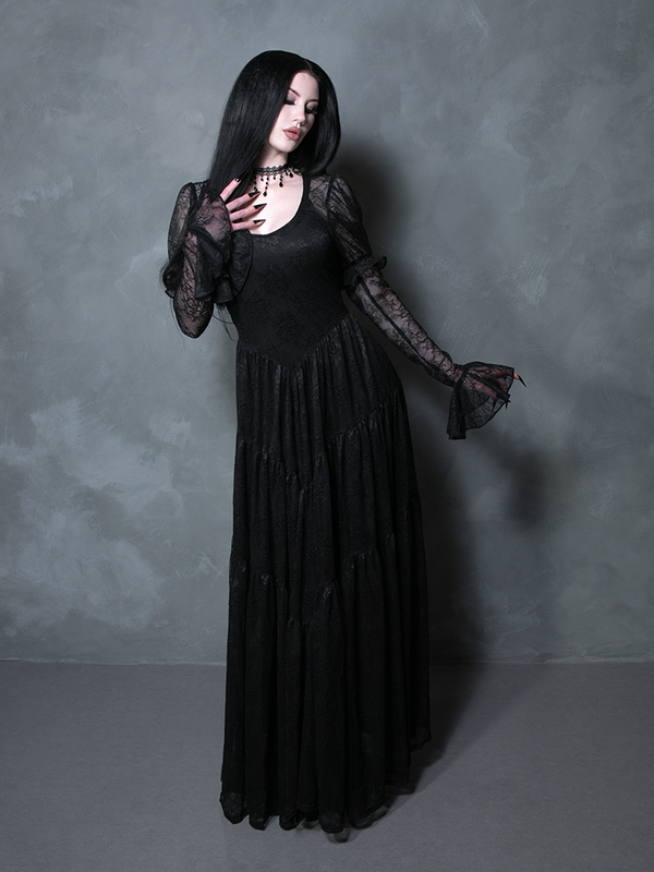 Juliet Sheer Lace Maxi Dress in Black