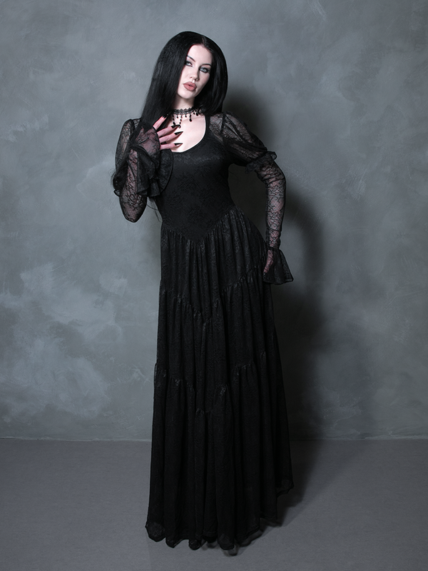 Juliet Sheer Lace Maxi Dress in Black