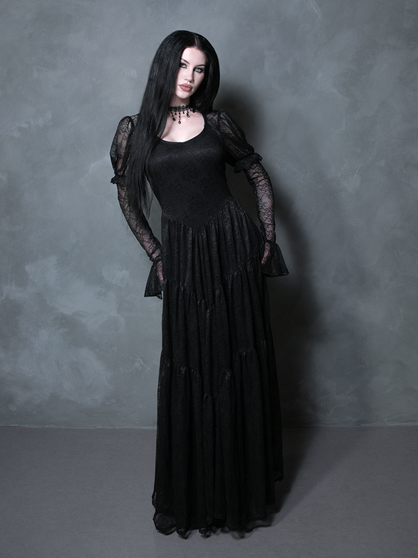 Juliet Sheer Lace Maxi Dress in Black
