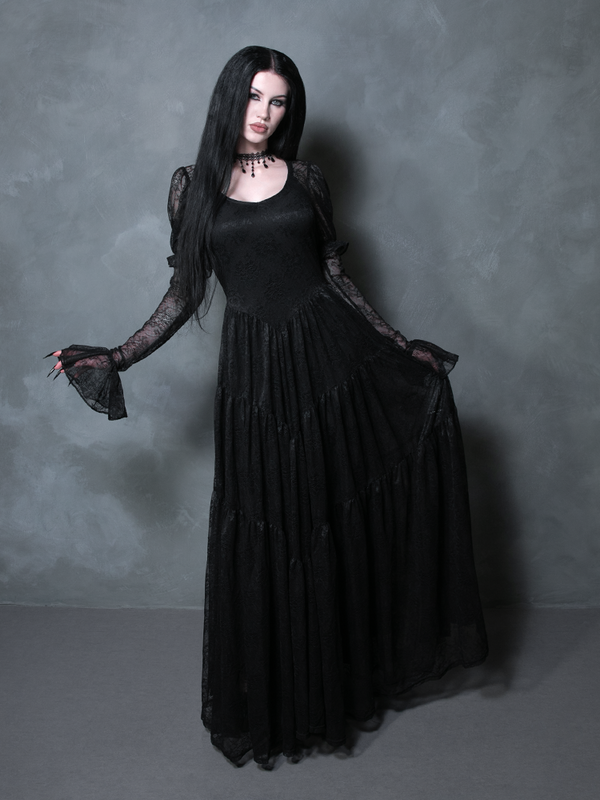Juliet Sheer Lace Maxi Dress in Black