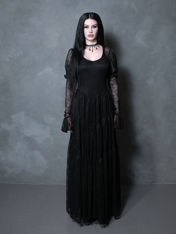 Juliet Sheer Lace Maxi Dress in Black