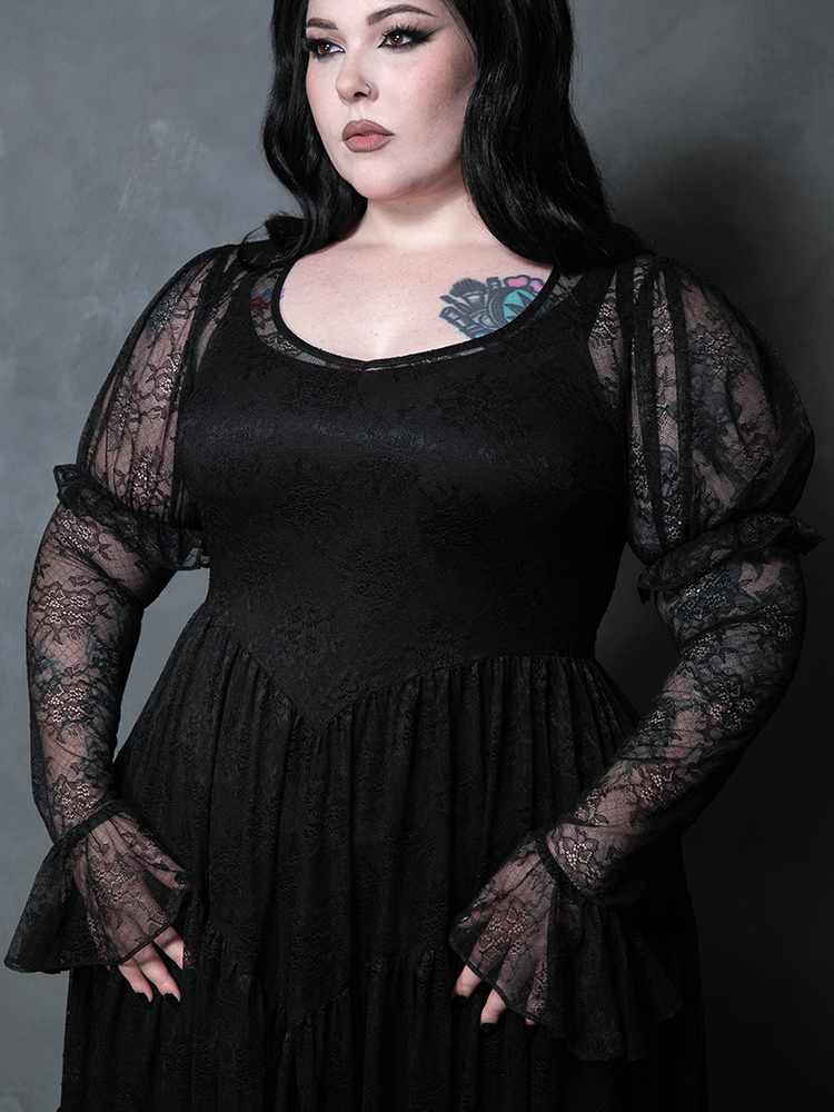 Juliet Sheer Lace Maxi Dress in Black