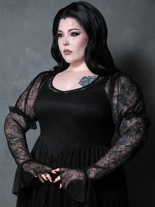 Juliet Sheer Lace Maxi Dress in Black