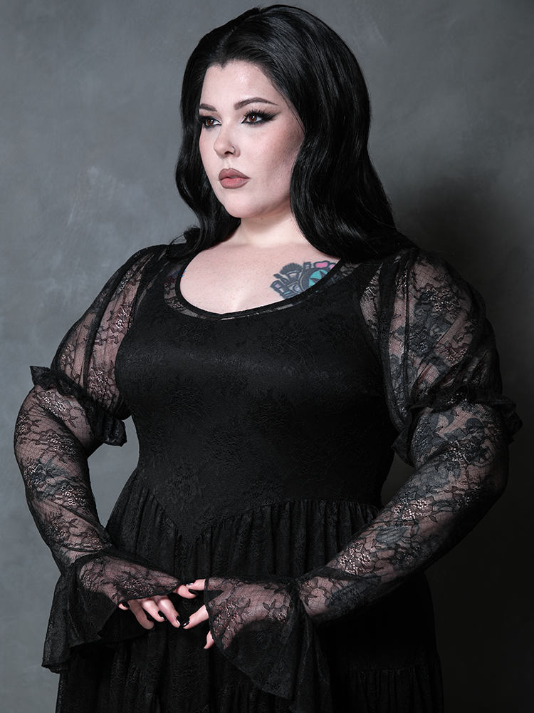 Juliet Sheer Lace Maxi Dress in Black