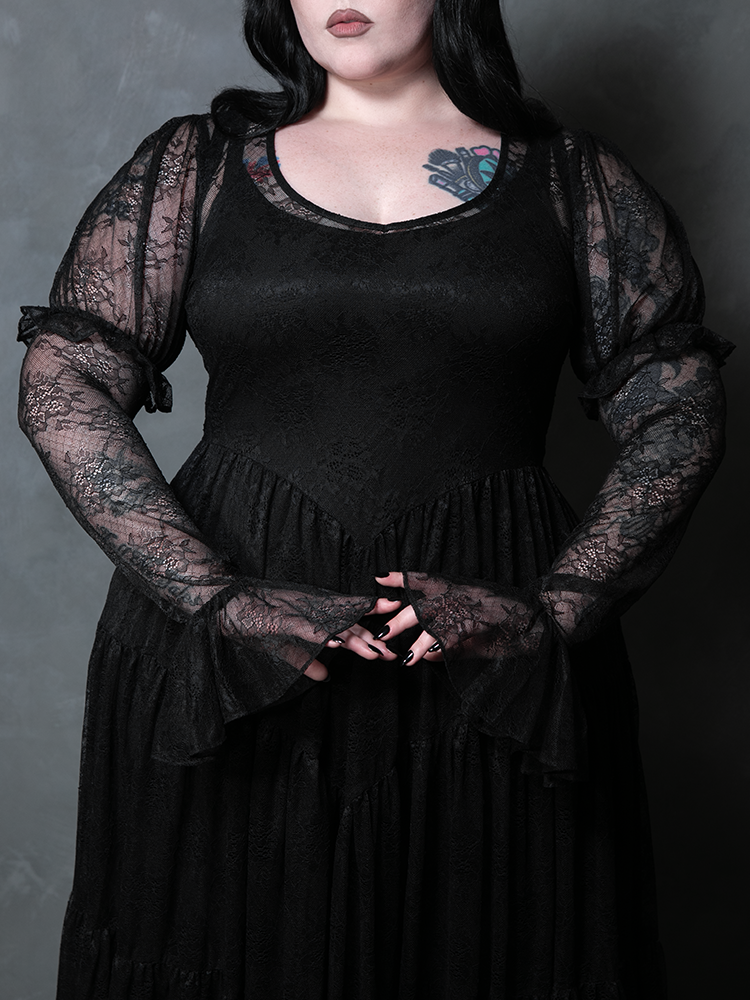 Juliet Sheer Lace Maxi Dress in Black