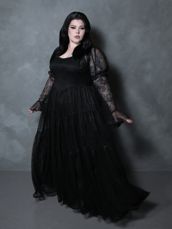 Juliet Sheer Lace Maxi Dress in Black