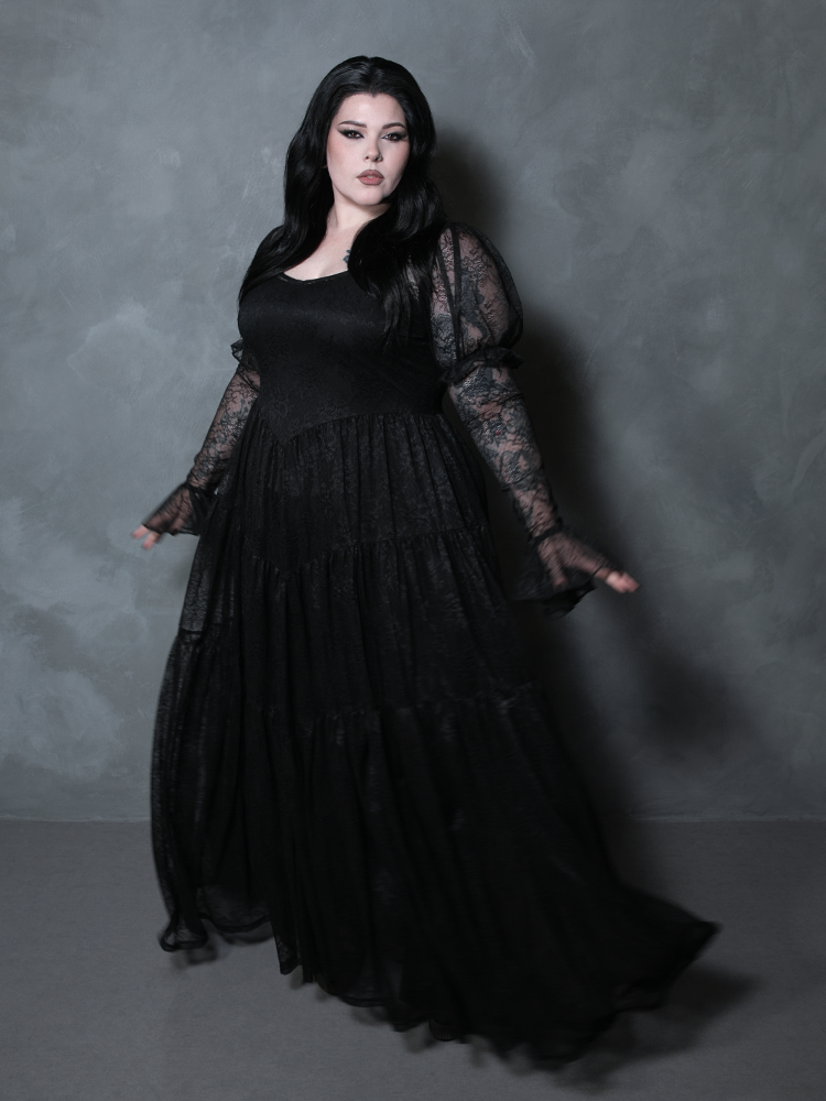 Juliet Sheer Lace Maxi Dress in Black