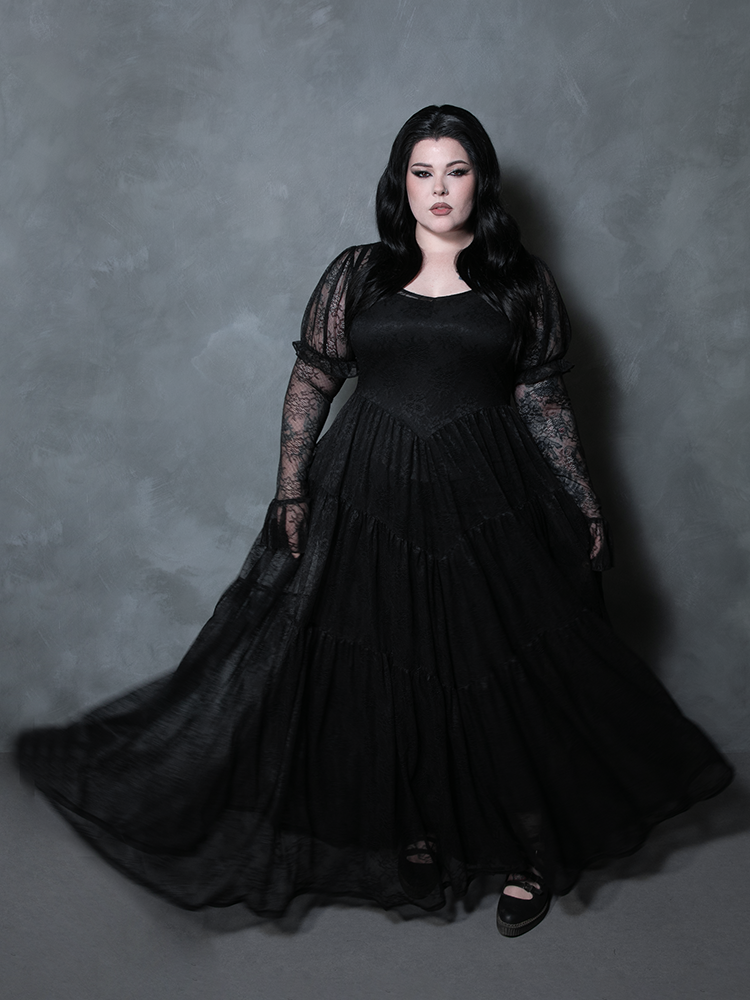 Juliet Sheer Lace Maxi Dress in Black