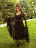 Like a poem written in lace, the Juliet Sheer Lace Maxi Dress in Black frames the body with delicate detail, a gown of dark poetry and elegance.
