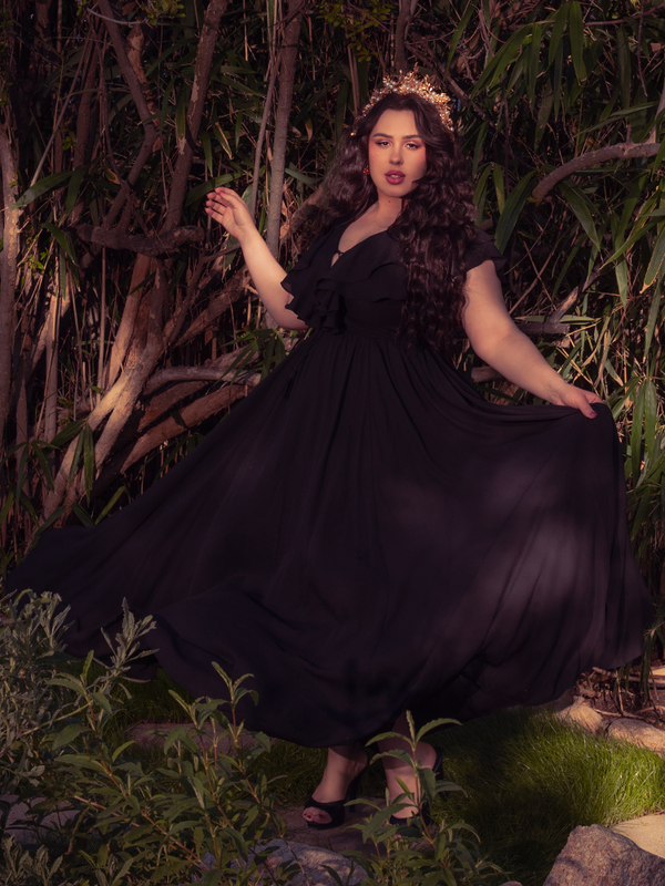 Intricate detail of the Mythical Goddess Gown's bodice, showcasing the luxurious textures and masterful tailoring that define this piece of gothic glamour for the modern enchantress.