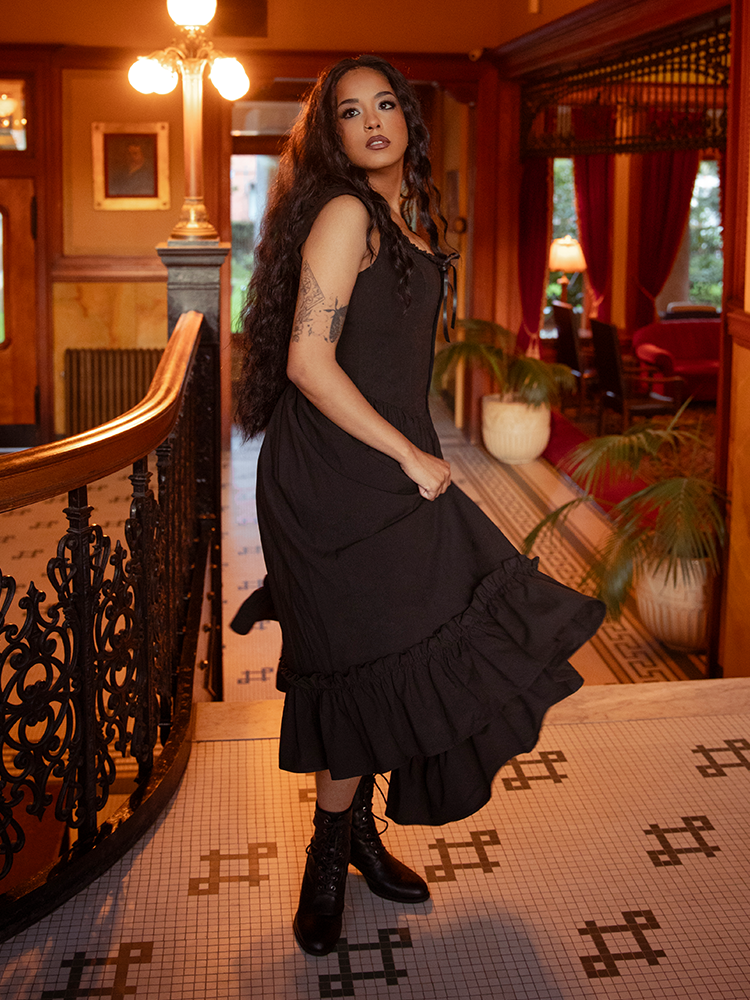 Corseted grace meets whispered rebellion—the Nightshade Underpinning Dress enchants with its sculpted fit and mourning lace.