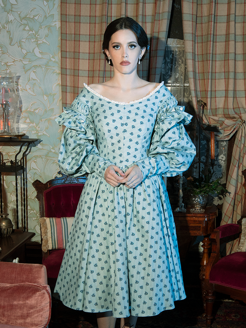 PRE-ORDER - NOSFERATU Ellen Victorian Dress in Blue Floral Print