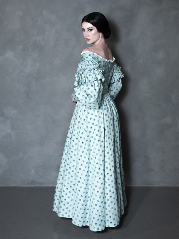 PRE-ORDER - NOSFERATU Ellen FULL LENGTH Victorian Gown in Blue Floral Print