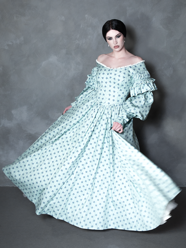 PRE-ORDER - NOSFERATU Ellen FULL LENGTH Victorian Gown in Blue Floral Print