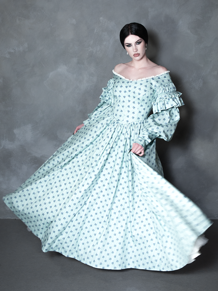 PRE-ORDER - NOSFERATU Ellen FULL LENGTH Victorian Gown in Blue Floral Print