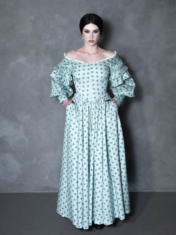 PRE-ORDER - NOSFERATU Ellen FULL LENGTH Victorian Gown in Blue Floral Print