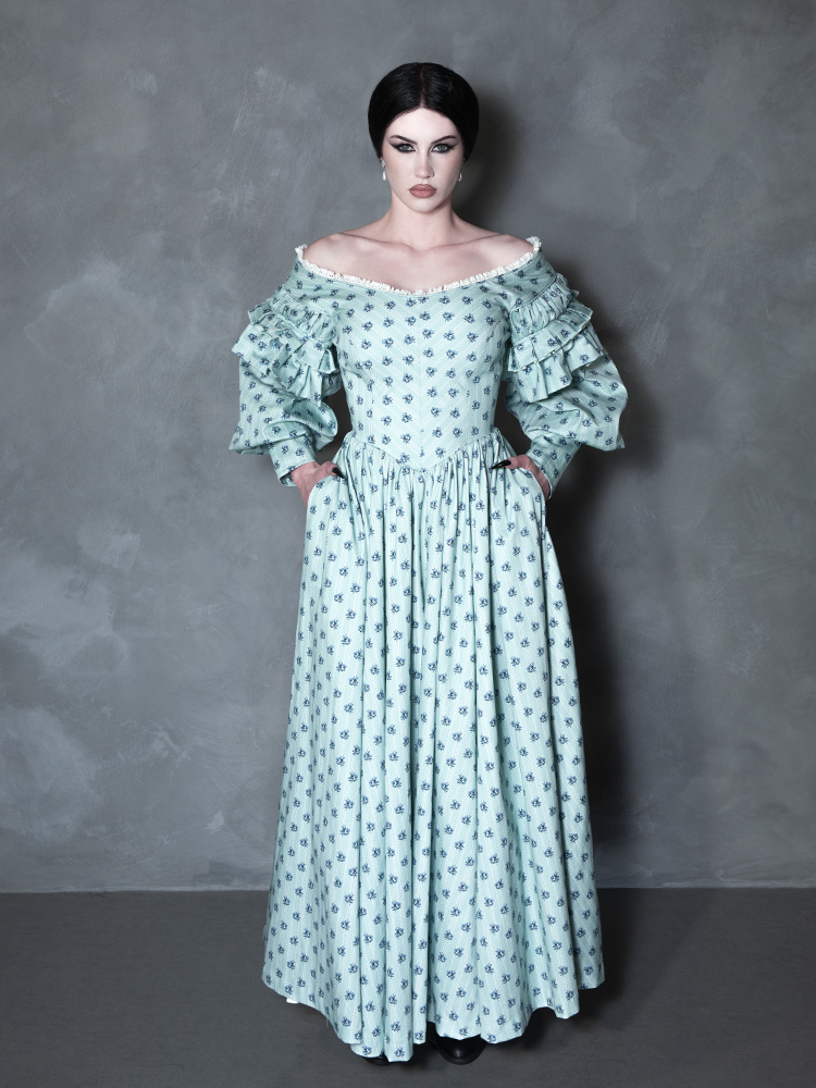 PRE-ORDER - NOSFERATU Ellen FULL LENGTH Victorian Gown in Blue Floral Print