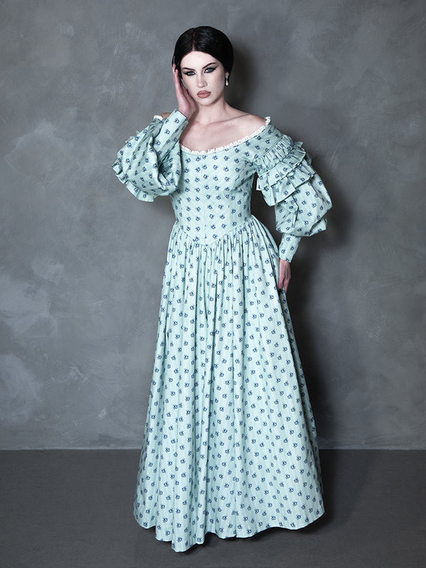 PRE-ORDER - NOSFERATU Ellen FULL LENGTH Victorian Gown in Blue Floral Print