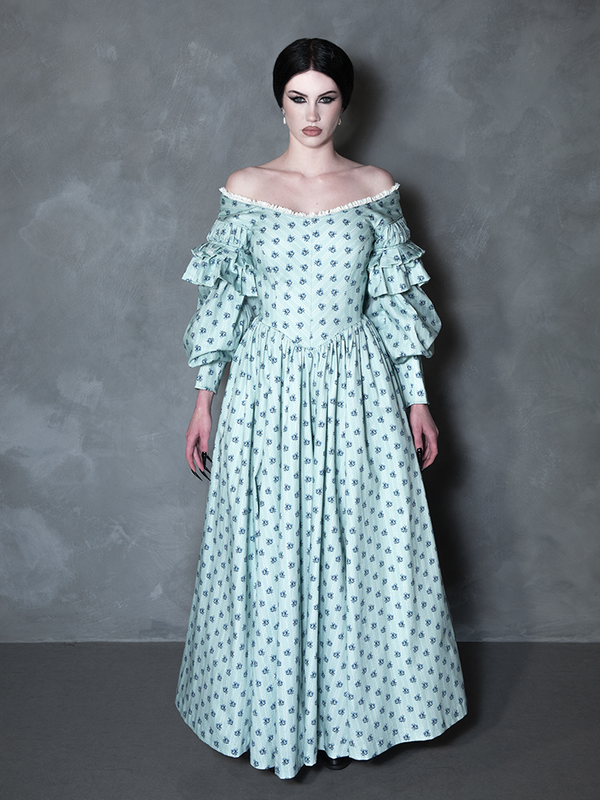 PRE-ORDER - NOSFERATU Ellen FULL LENGTH Victorian Gown in Blue Floral Print