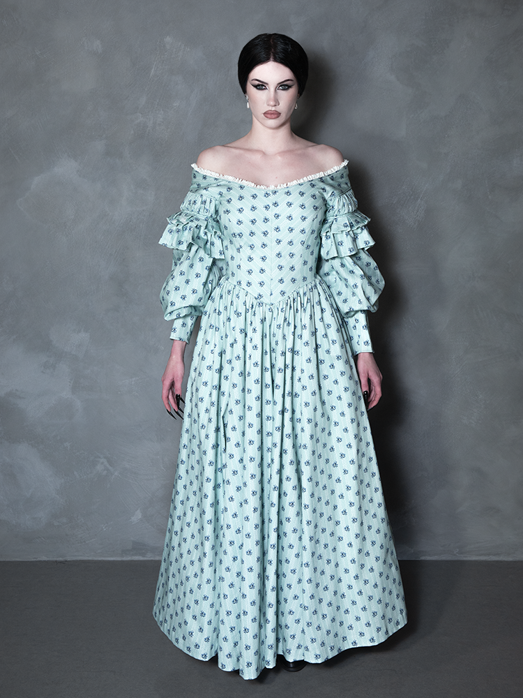 PRE-ORDER - NOSFERATU Ellen FULL LENGTH Victorian Gown in Blue Floral Print