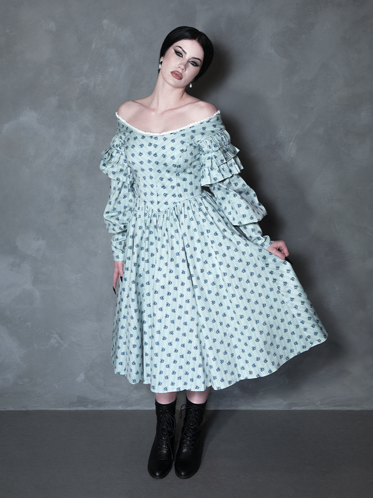 PRE-ORDER - NOSFERATU Ellen Victorian Dress in Blue Floral Print