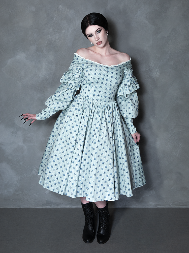 PRE-ORDER - NOSFERATU Ellen Victorian Dress in Blue Floral Print