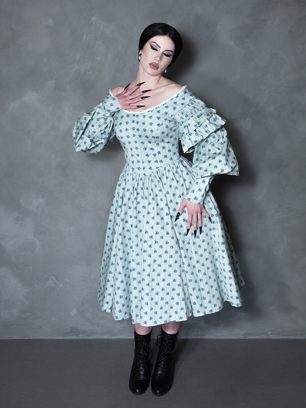 PRE-ORDER - NOSFERATU Ellen Victorian Dress in Blue Floral Print